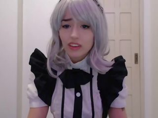 Maid Cosplay young female Sucking and Begging to her Boss