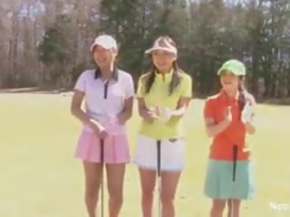 Charming Asian Teen Girls Play A Game Of Strip Golf