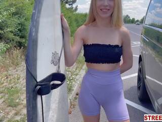 Streetfuck - Surfer beauty Almost Caught By Police Sucking Stranger In Car In Public