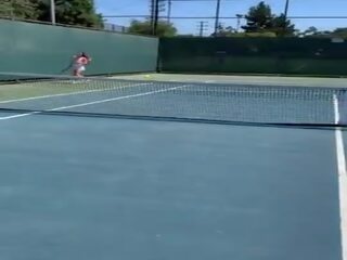 Brunette divinity Abbie Maley Public X rated movie on Tennis Court