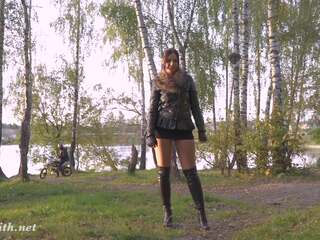 Pretty Jeny Smith shocked a biker in the forest with flashing her pussy and ass. Real situation