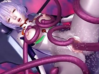 Animated doll drilled by tentacles