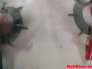 Bondage Sub Electric Play While On Dildo Machine