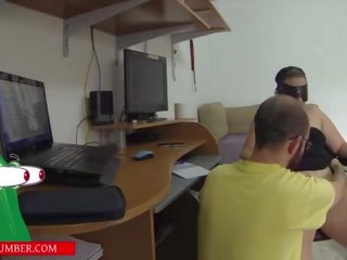 She is studying and he surprised to suck pussy and masturbating with a vibrator