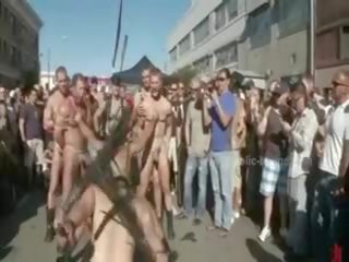 Public Plaza With Stripped Men Prepared For Wild Coarse Violent Gay Group xxx clip