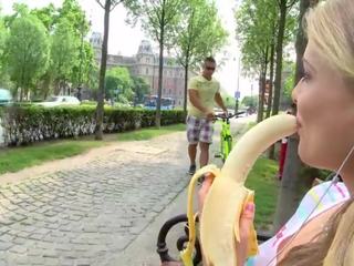 Tourist chick gets picked up and Fucked Deep thereafter eating a Banana