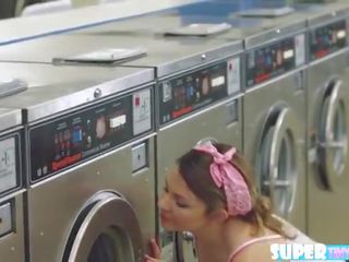 Perky and brunette Cali Hayes gets hammered by laundry shop owner