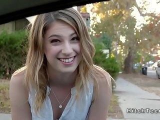 Thankful blonde teen hitchhiker fucks strangers phallus